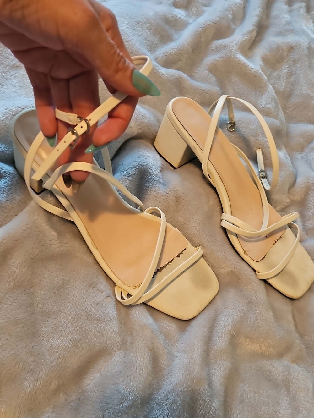 Women's White Strappy Block Heel Sandals - Elegant Summer Style